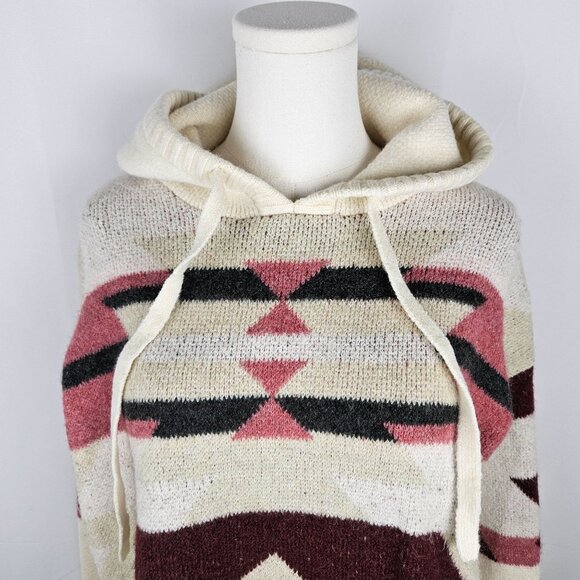 Lou & Grey Slopeside Aztec Hoodie Sweater Small Ivory Burgundy SW Boho - Picture 4 of 9